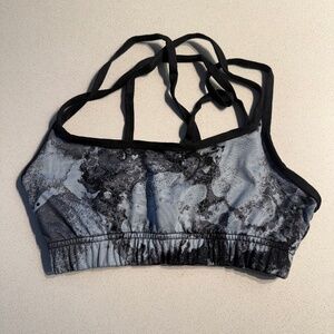 Black & Grey Tie-Dye Halter Workout Sports Bra – Size S